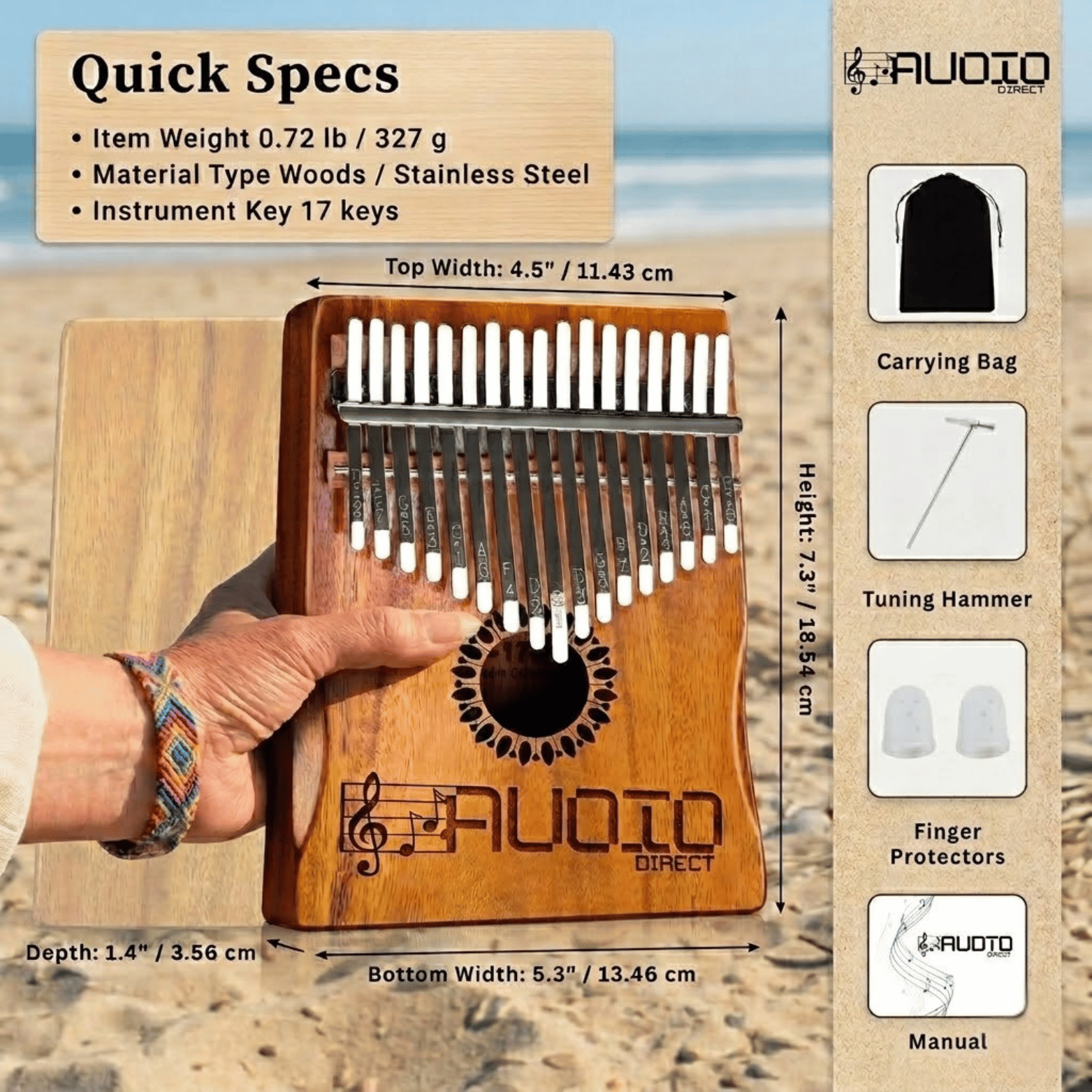 Audio Direct™ 17-Key Mahogany Kalimba – Professional Handheld Thumb Piano
